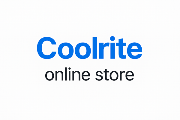 A logo with the word "Coolrite" in bold blue text and "online store" in much smaller black text underneath, on a light background